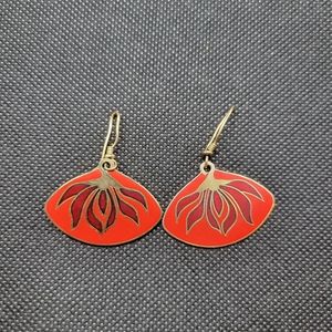Laurel Burch Red Willow Branch Fan Cloisonne Earrings